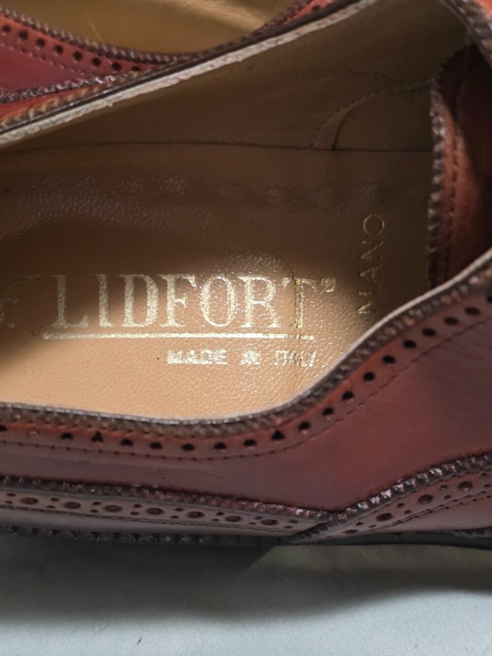 Lidfort 8-M Mens Red and Brown Mens Wingtip Oxford Dress Shoes - Picture 10 of 13